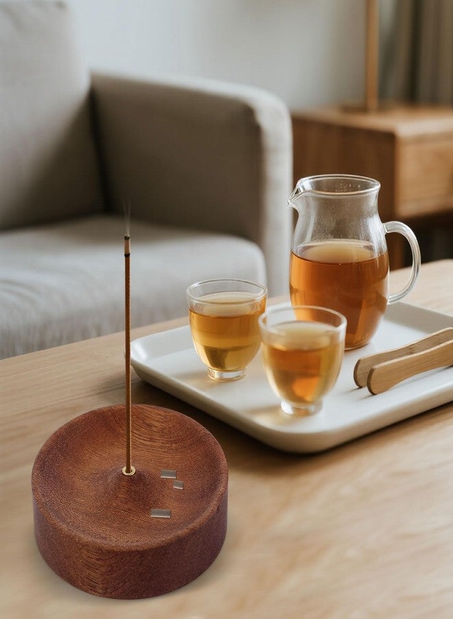 Penitue Ebony Wood Incense Burner, Round Wooden Incense Sticks Holder Handmade Ash Catcher Burner Tray Vintage Aroma Diffuser Bowl for Meditation Relaxation Home Decor - Image 4